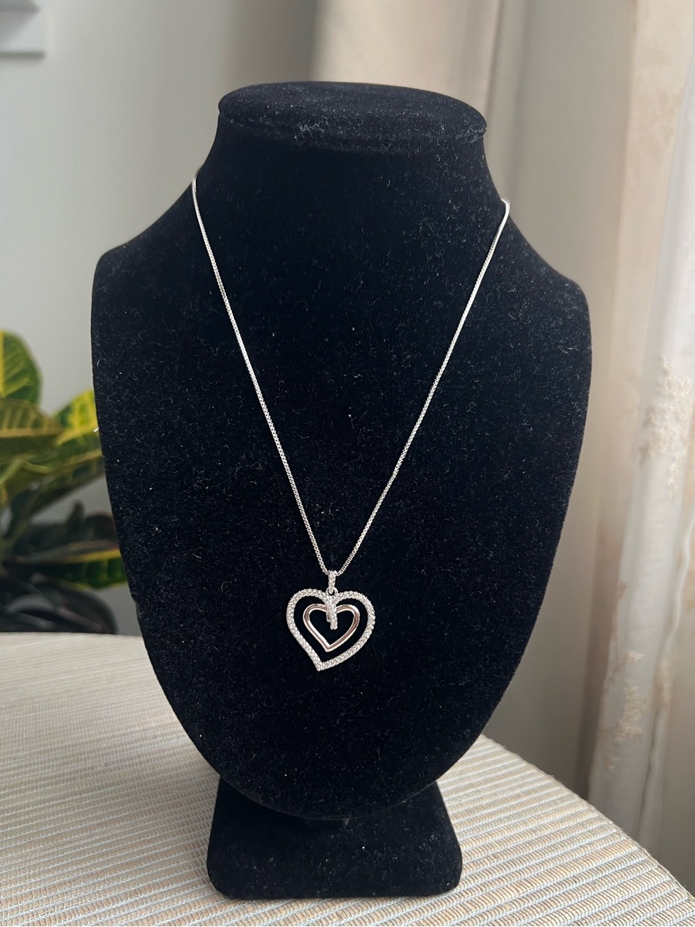 🩷- double Silver Heart with pavé accent Pendant Necklace